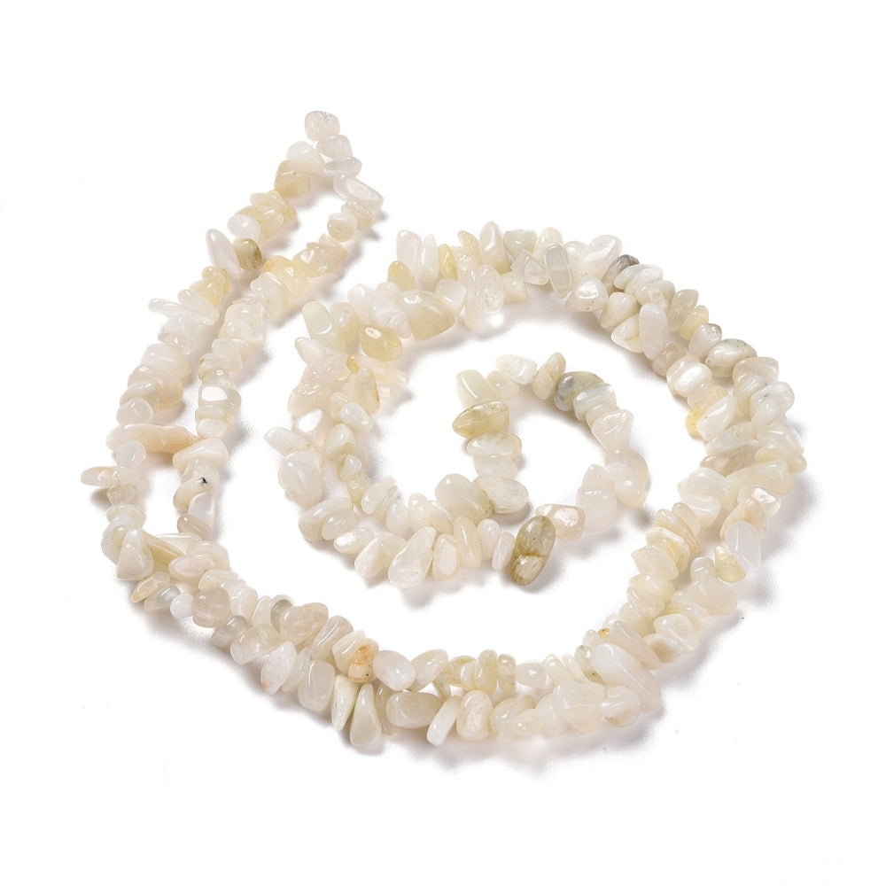 Natural White Moonstone Chip Beads 5-8mm Wide - 32" Strand