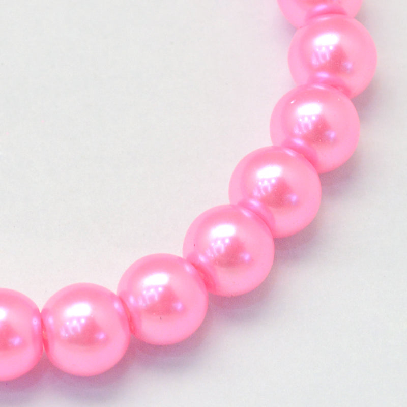 Glass Pearl Beads 8mm (1.0mm Hole) Pink - One Strand of Approx 105 Beads