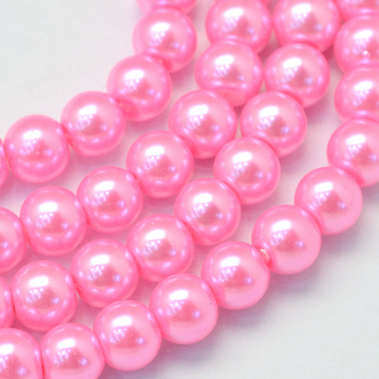 Glass Pearl Beads 6mm (1.0mm Hole) Pink - One Strand of Approx 145 Beads