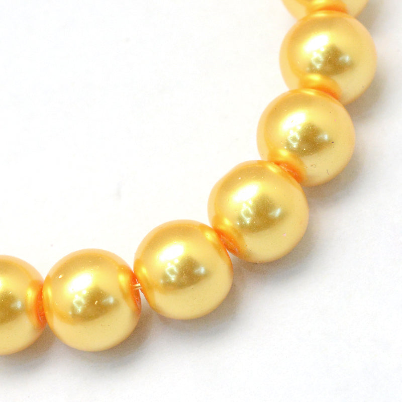 Glass Pearl Beads 8mm (1.0mm Hole) Gold - One Strand of Approx 105 Beads