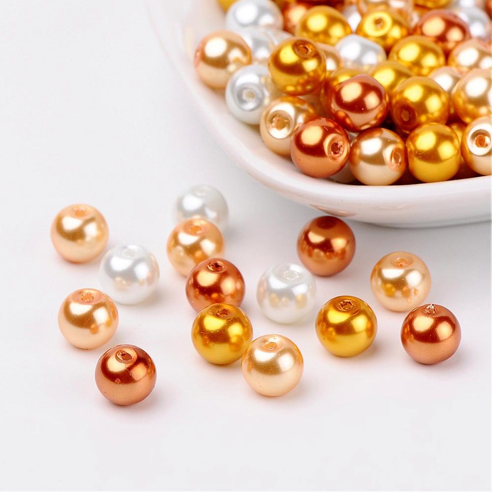 Glass Pearl Beads 8mm (1.0mm Hole) Caramel Mix - Pack of 100