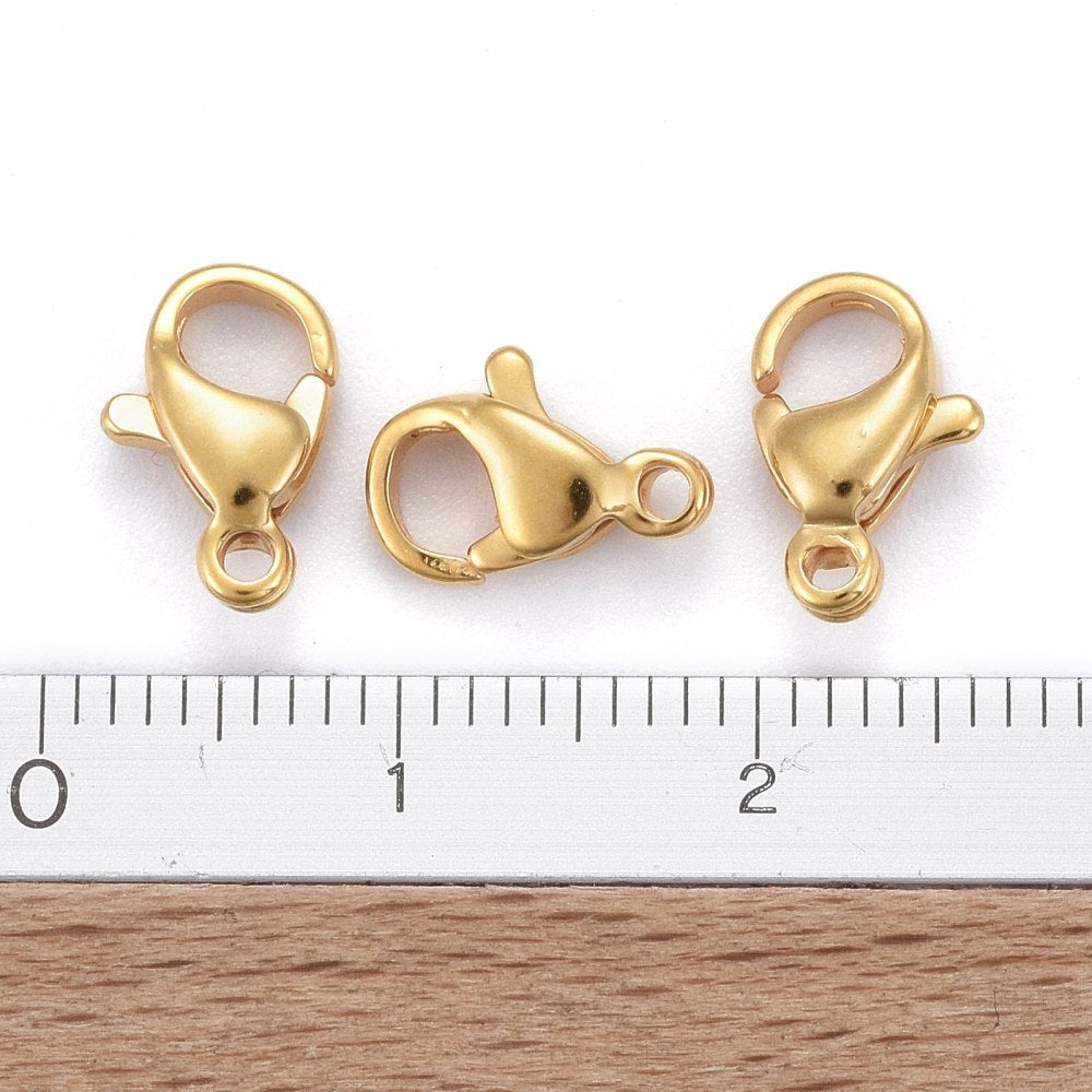 24ct Gold Plated 304 Stainless Steel Lobster Clasp 10x6x3mm - Pack of 10