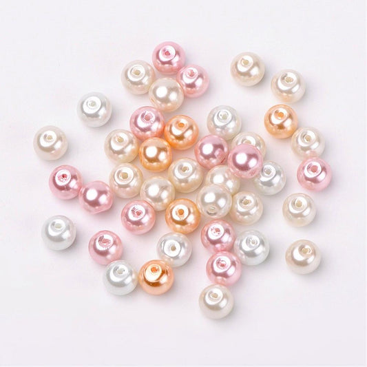 Glass Pearl Beads 8mm (1.0mm Hole) Barely Pink Mix - Pack of 100