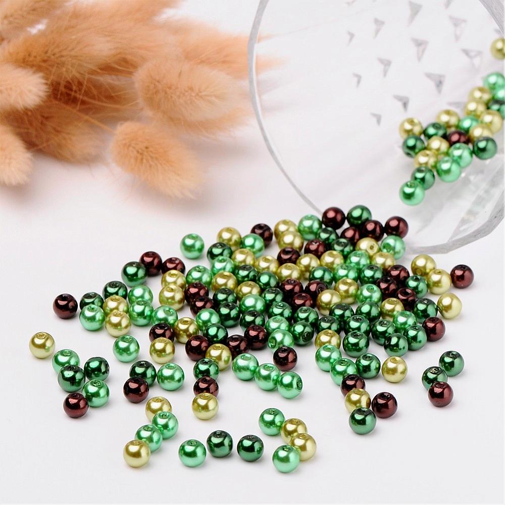 Glass Pearl Beads 6mm (1.0mm Hole) Choccy Mint Mix - Pack of 200