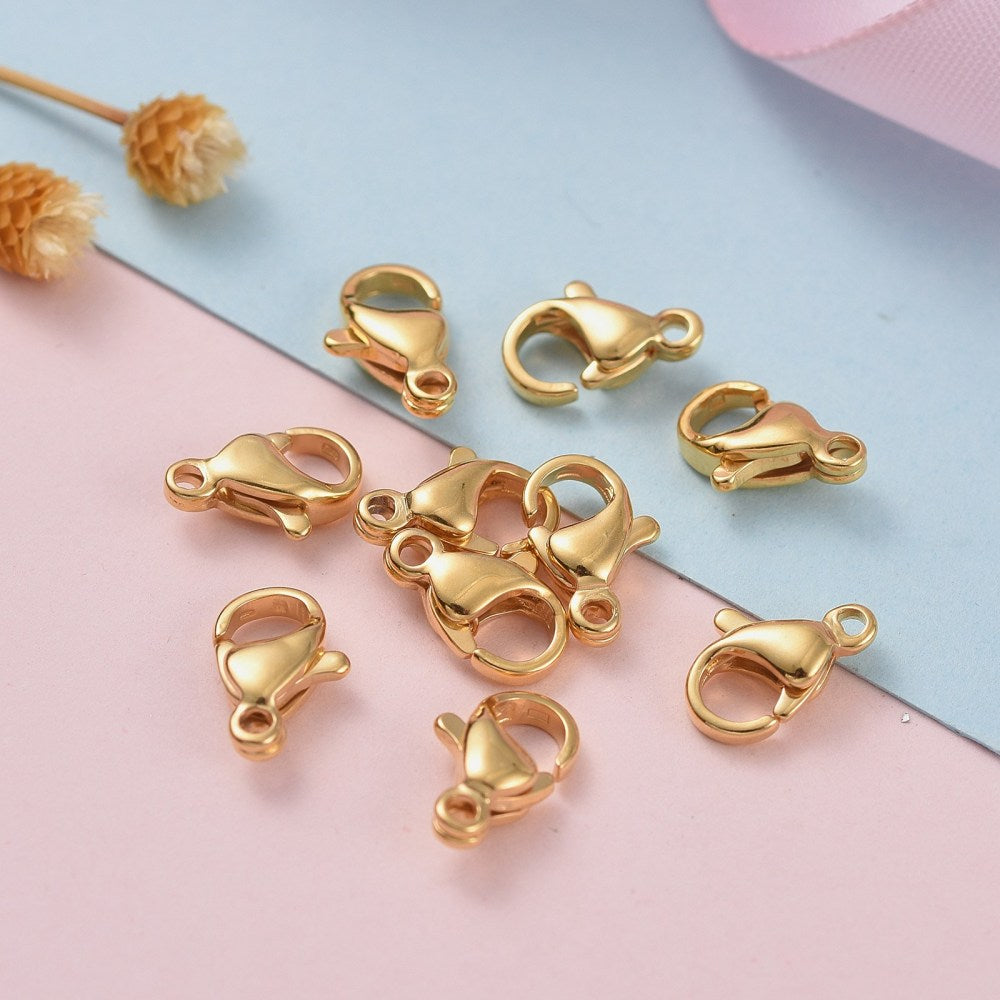 24ct Gold Plated 304 Stainless Steel Lobster Clasp 10x6x3mm - Pack of 10