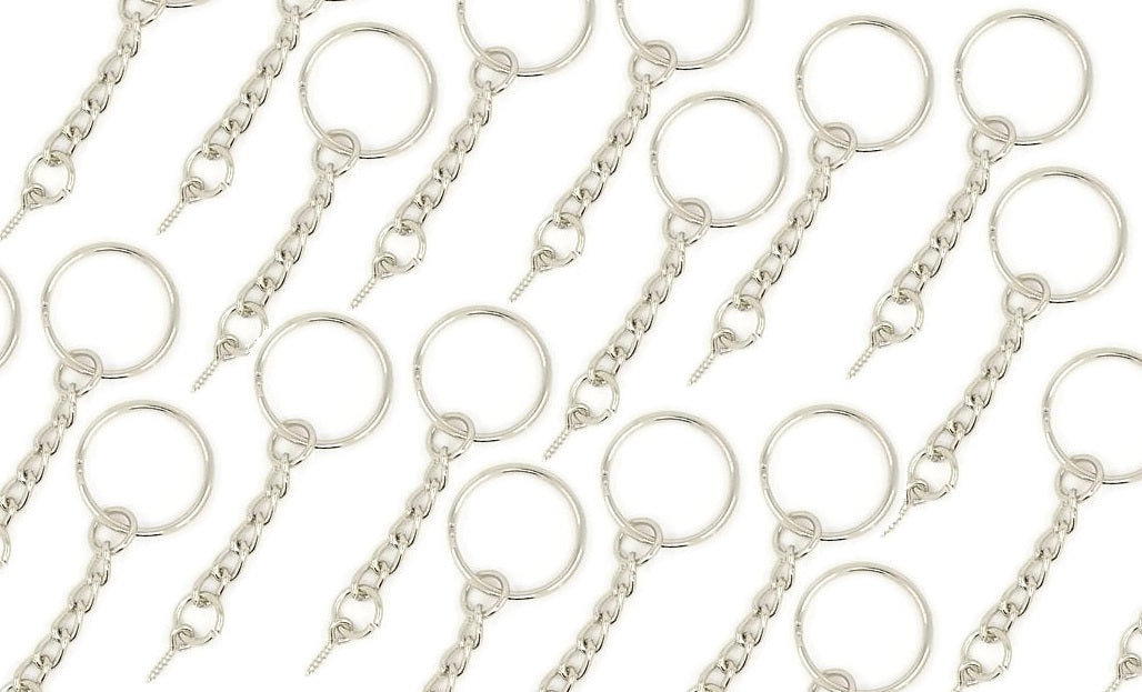 20 mm Key Ring with Chain and Screw Bail - Pack of 50