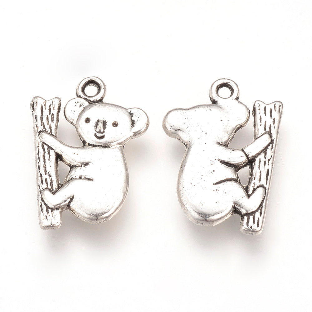 Koala Bear Charms Antique Silver 19x4x2.5mm - Pack of 20