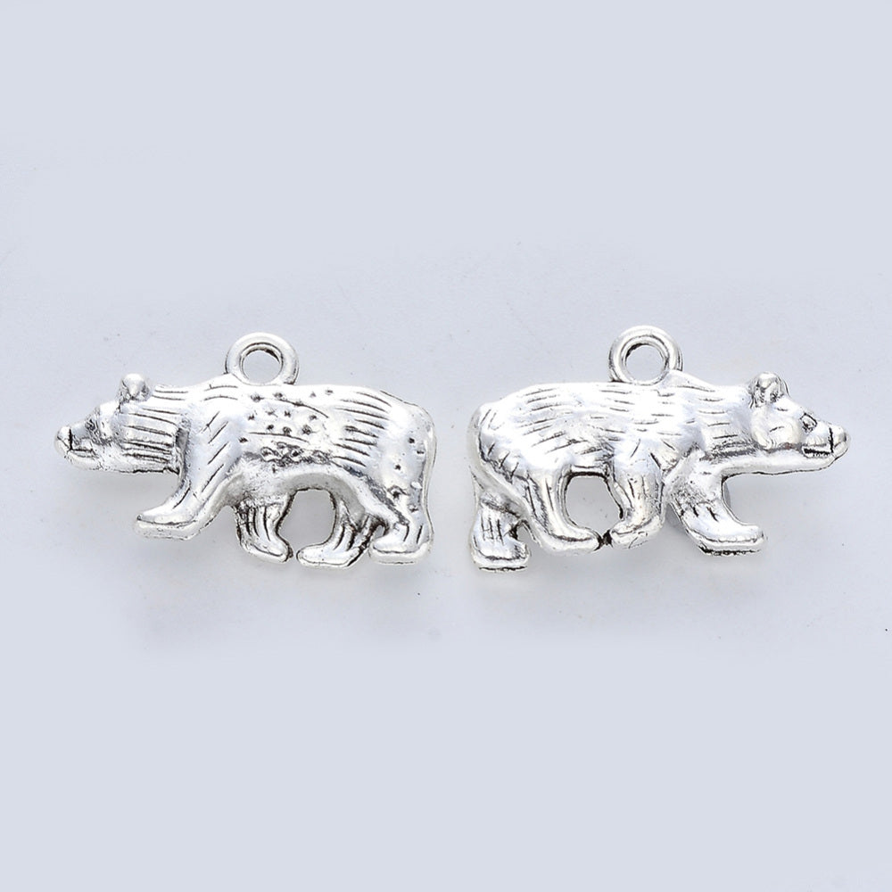 Bear Charms Antique Silver 15x24x5.5mm - Pack of 10