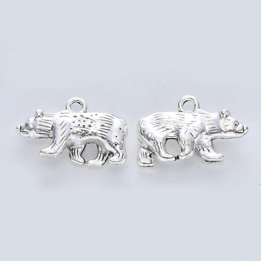 Bear Charms Antique Silver 15x24x5.5mm - Pack of 10