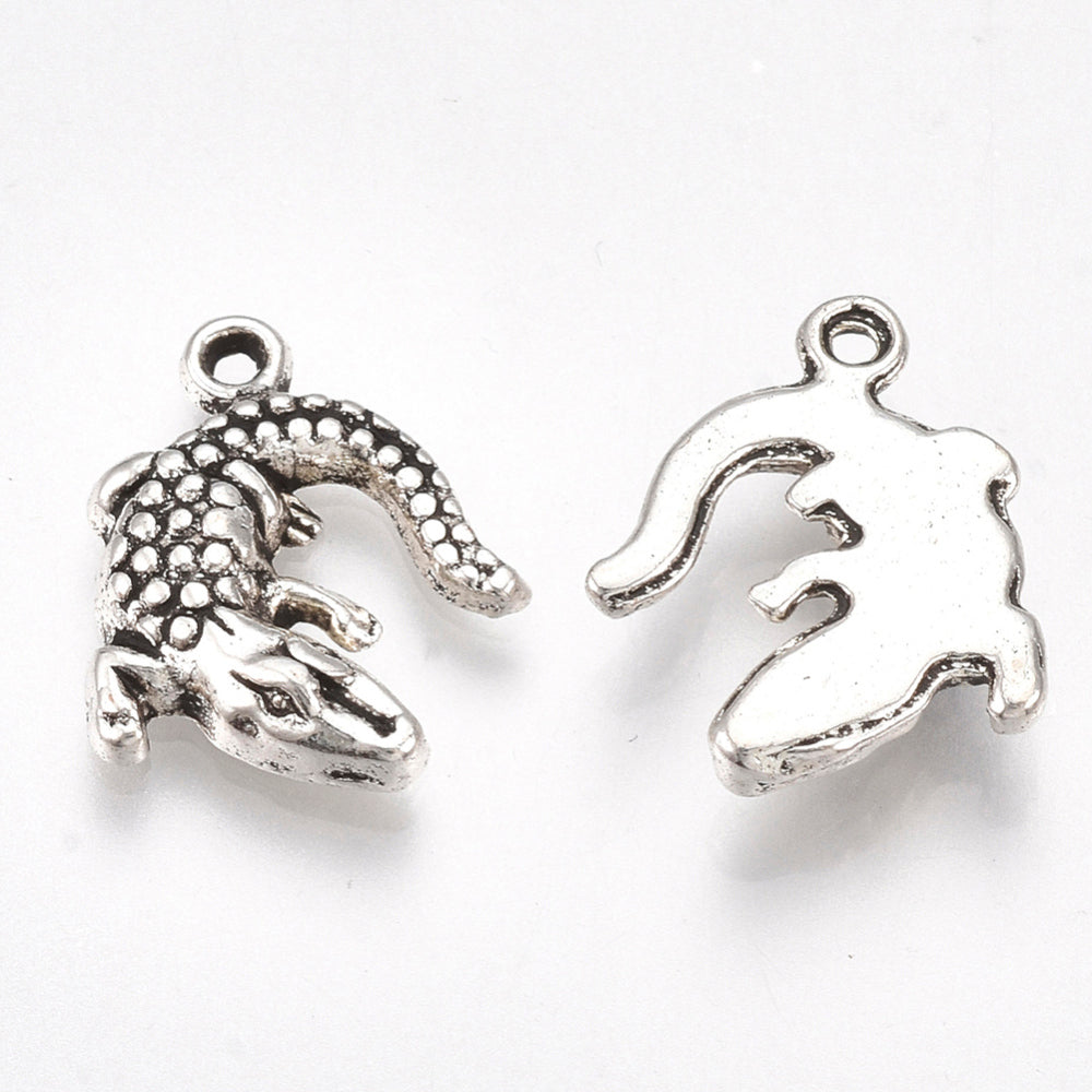 Croc/Alligator Charms Antique Silver 16.5x14x3mm - Pack of 50