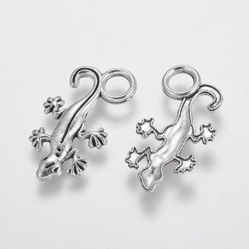 Wall Gecko Lizard Charms Antique Silver 22.5x12x2mm - Pack of 50