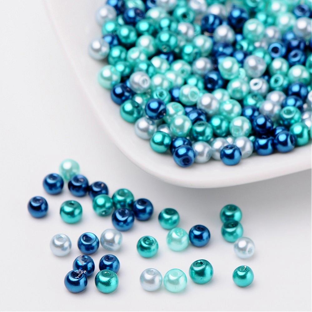 Glass Pearl Beads 4mm (0.8mm Hole) Carribean Blue Mix - Pack of 400