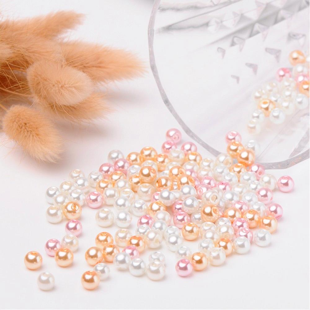 Glass Pearl Beads 6mm (1.0mm Hole) Barely Pink Mix - Pack of 200