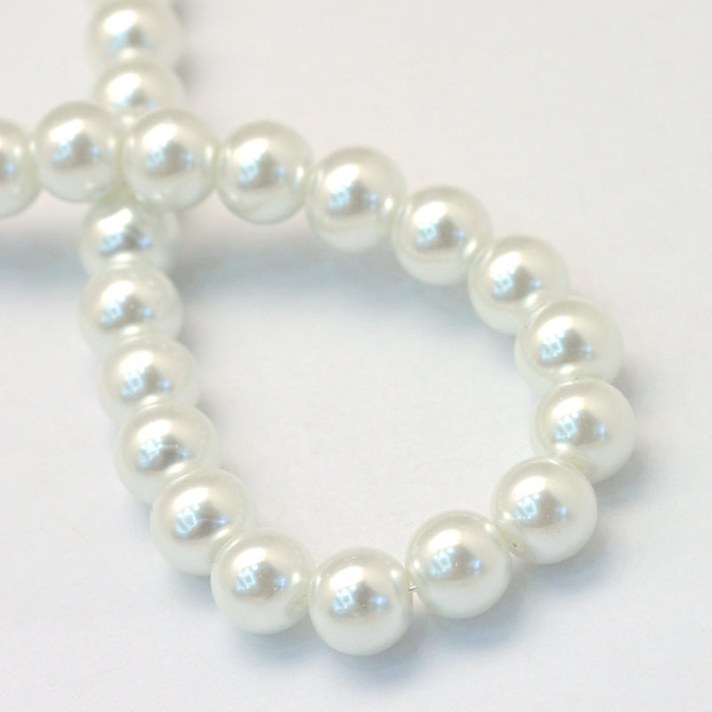 Glass Pearl Beads 8mm (1.0mm Hole) White - One Strand of Approx 105 Beads