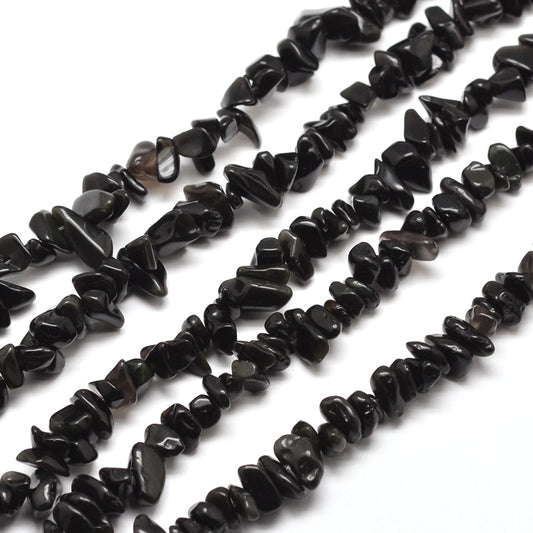 Natural Obsidian Chip Beads 5-8mm Wide - 32" Strand