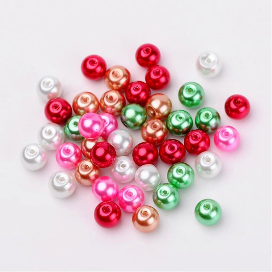 Glass Pearl Beads 8mm (1.0mm Hole) Christmas Mix - Pack of 100