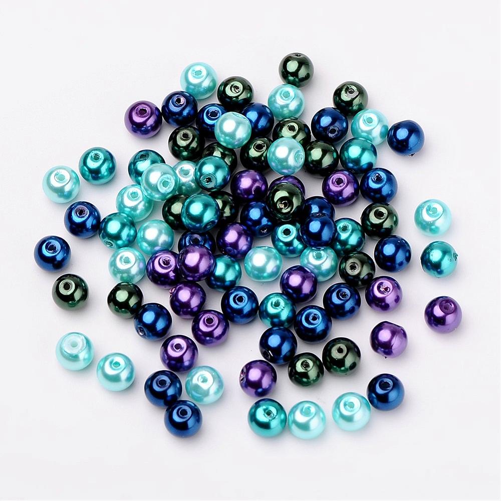Glass Pearl Beads 8mm (1.0mm Hole) Ocean Mix - Pack of 100