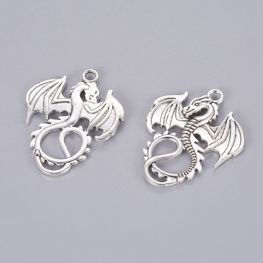 Dragon Charms Antique Silver 34.5x27x2mm - Pack of 20