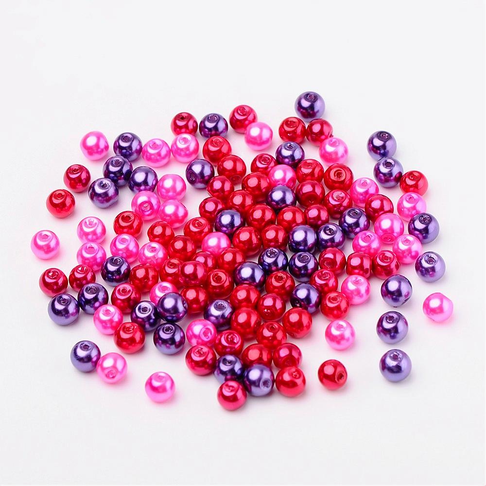 Glass Pearl Beads 6mm (1.0mm Hole) Valentines Mix - Pack of 200