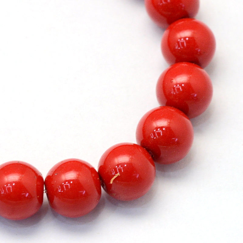 Glass Pearl Beads 8mm (1.0mm Hole) Red - One Strand of Approx 105 Beads