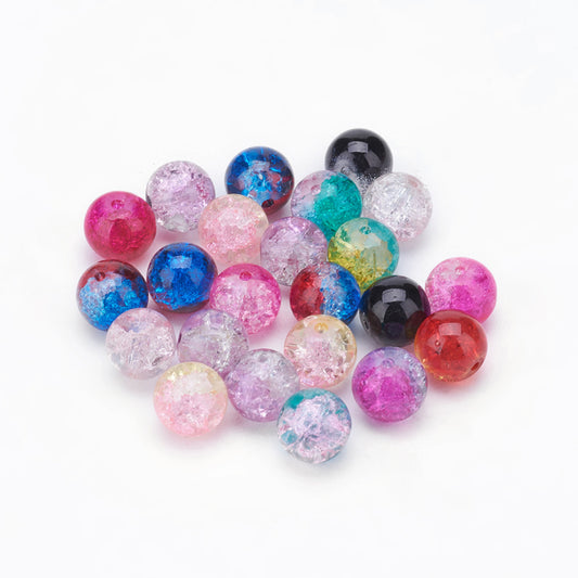 Two Tone Crackle Glass Beads 10mm Mixed Colours - Pack of 100