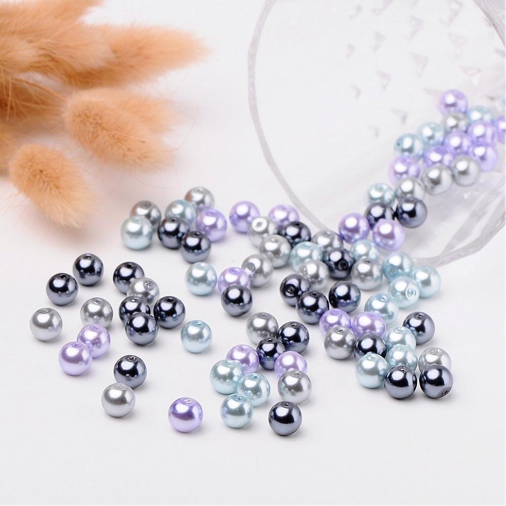 Glass Pearl Beads 6mm (1.0mm Hole) Silver Grey Mix - Pack of 200
