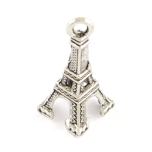 Eiffel Tower Charms Antique Silver 20x9x8.5mm Nickel Free - Pack of 100