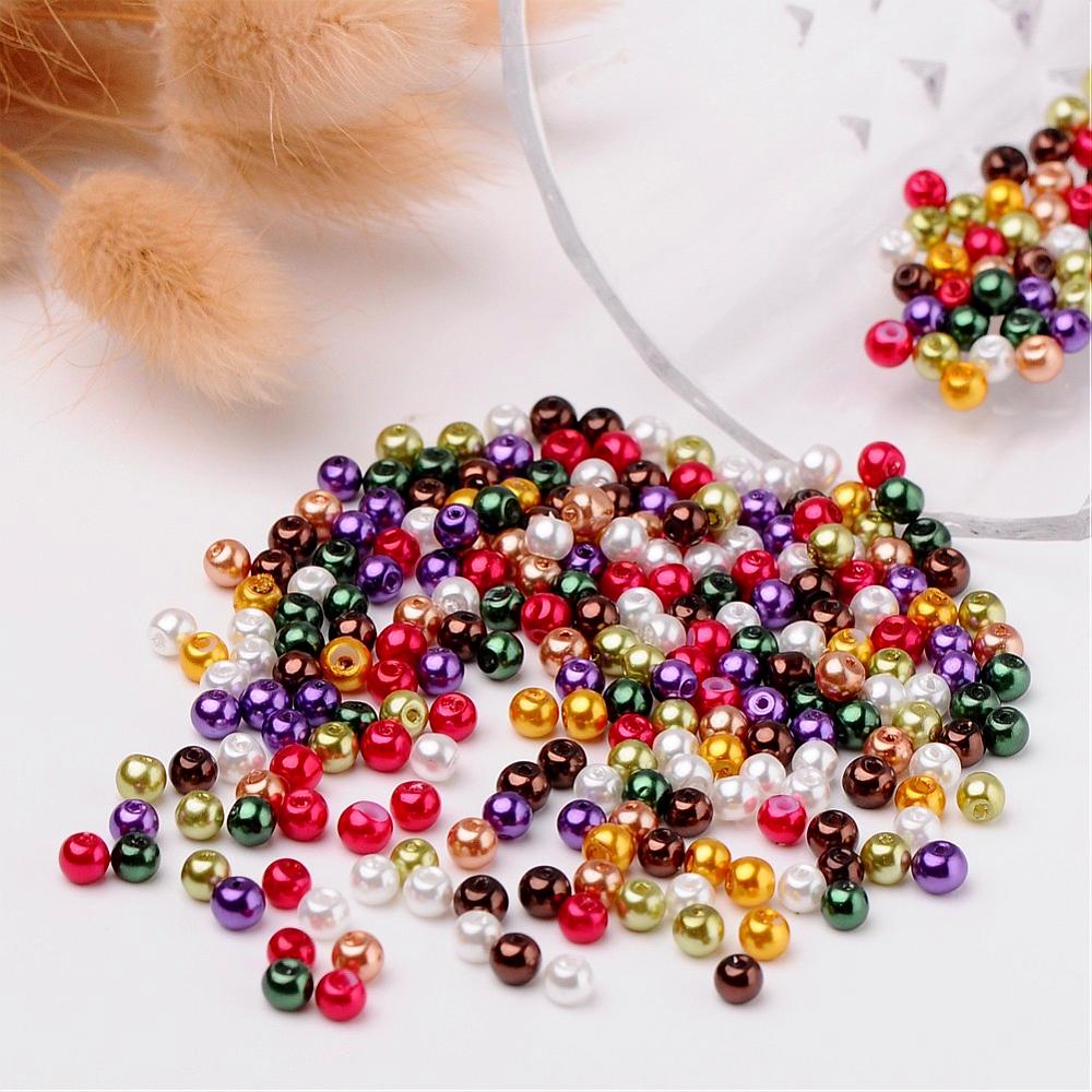 Glass Pearl Beads 4mm (0.8mm Hole) Luster Mix - Pack of 400
