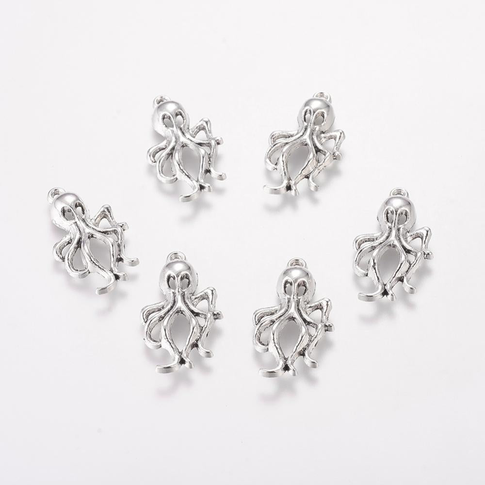 Octopus Charms Antique Silver 30.5x17x4.5 Nickel Free - Pack of 10