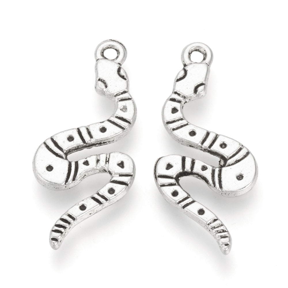Snake Charms Antique Silver 26x11x1.5mm - Pack of 50