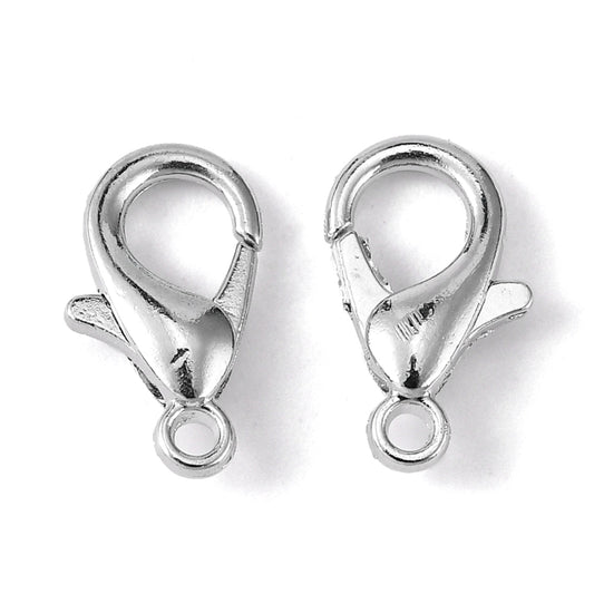 Platinum Tone Lobster Clasp 12mm x 6mm - Pack of 100