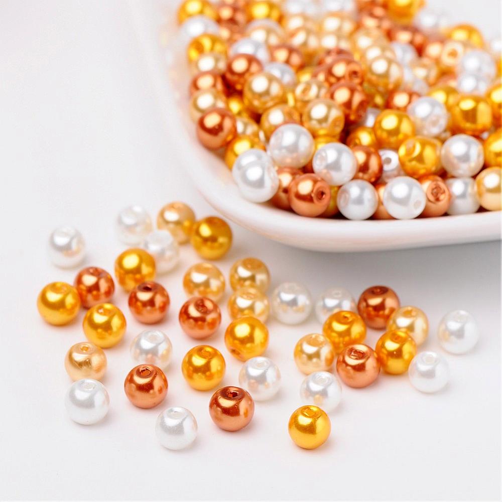 Glass Pearl Beads 6mm (1.0mm Hole) Caramel Mix - Pack of 200