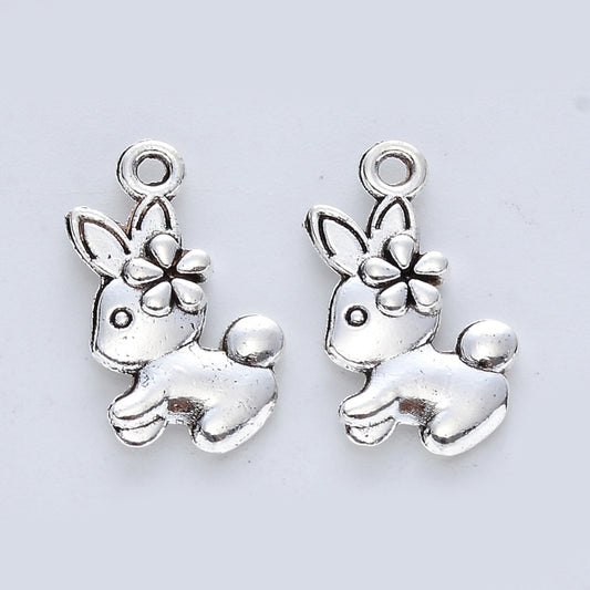 Bunny w/ Flower Charms Antique Silver 19x10.5x2.5mm - Pack of 50