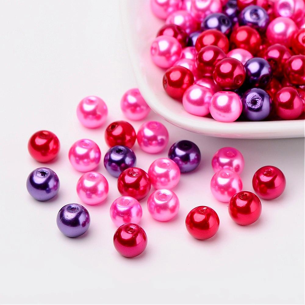 Glass Pearl Beads 8mm (1.0mm Hole) Valentines Mix - Pack of 100