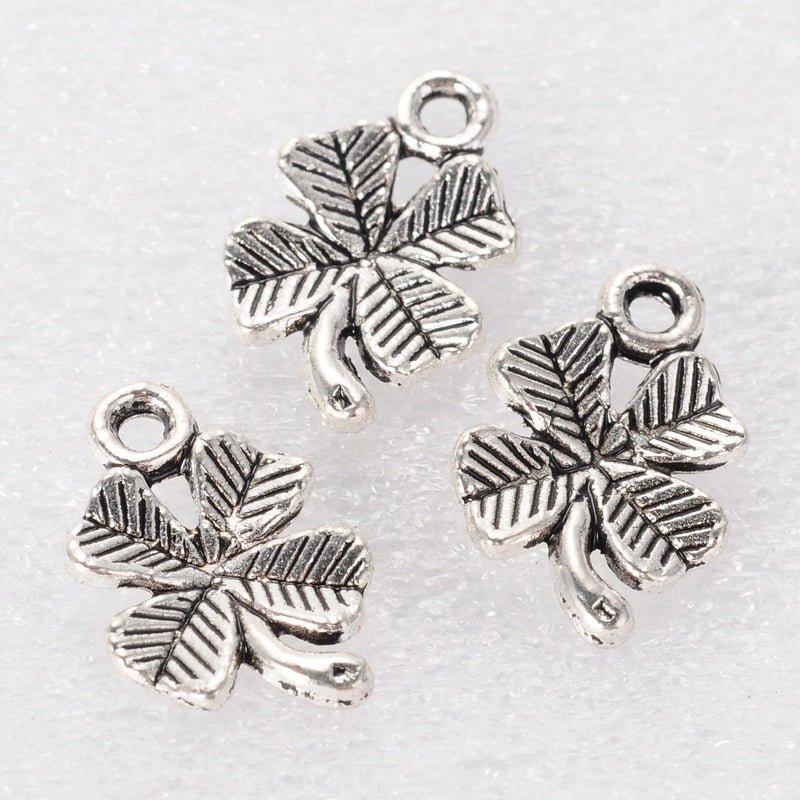 Antique Silver Four Leaf Clover Charms 15.5x10x2mm - Pack of 100