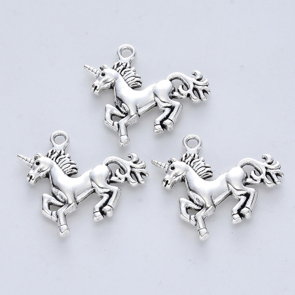Unicorn Charms Antique Silver 22x23x4mm - Pack of 10