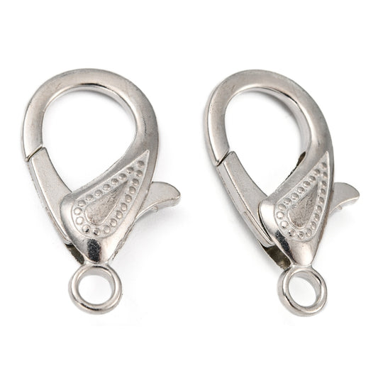 Large Brass Lobster Clasps - Platinum Tone 30 x 8 mm - Pack of 10
