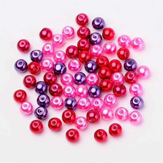 Glass Pearl Beads 8mm (1.0mm Hole) Valentines Mix - Pack of 100