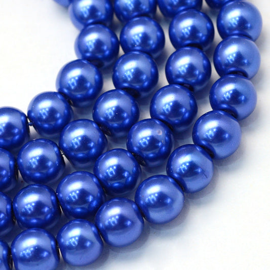 Glass Pearl Beads 8mm (1.0mm Hole) Blue - One Strand of Approx 105 Beads