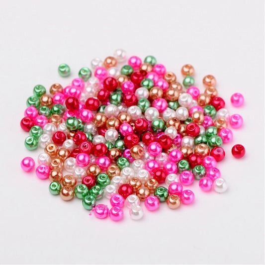 Glass Pearl Beads 4mm (0.8mm Hole) Christmas Mix - Pack of 400