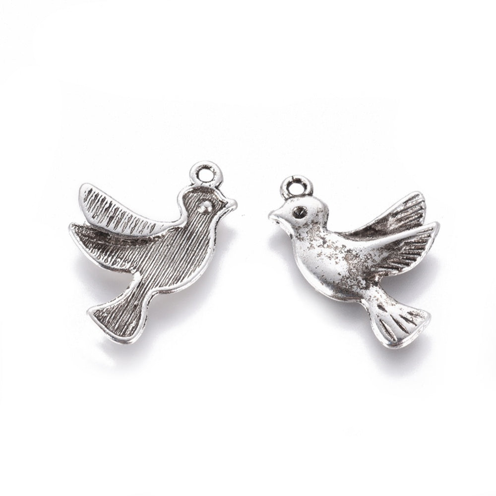 Silver Dove Charms 22x15x3mm (1.5mm Hole) - Pack of 50