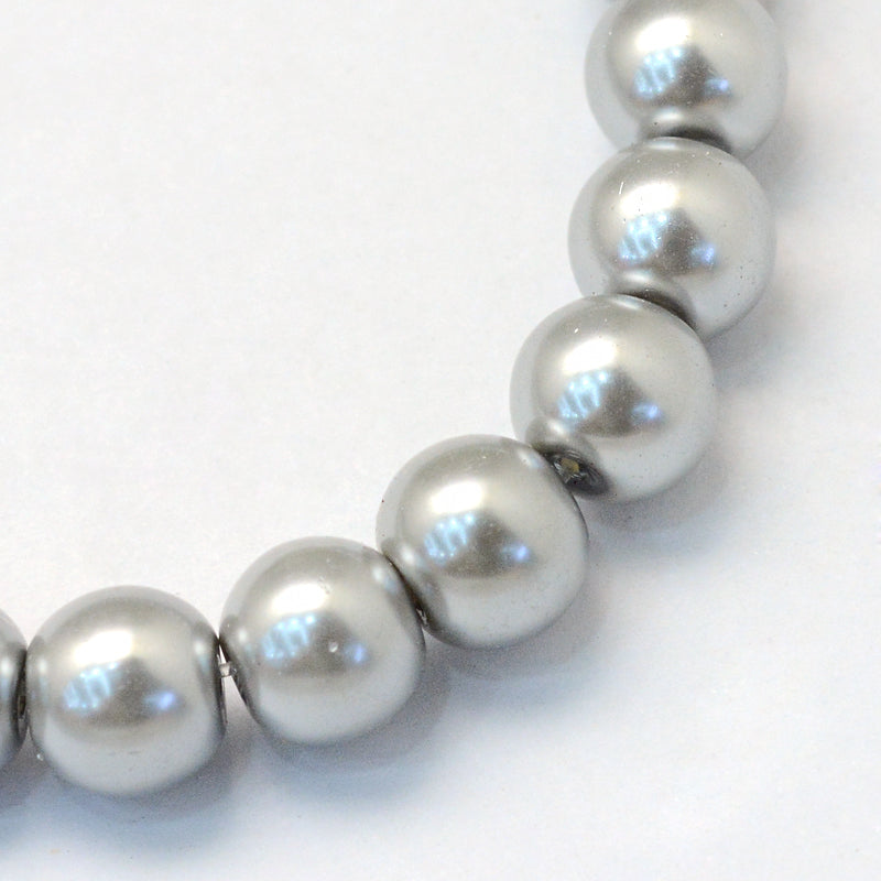 Glass Pearl Beads 8mm (1.0mm Hole) Silver - One Strand of Approx 105 Beads