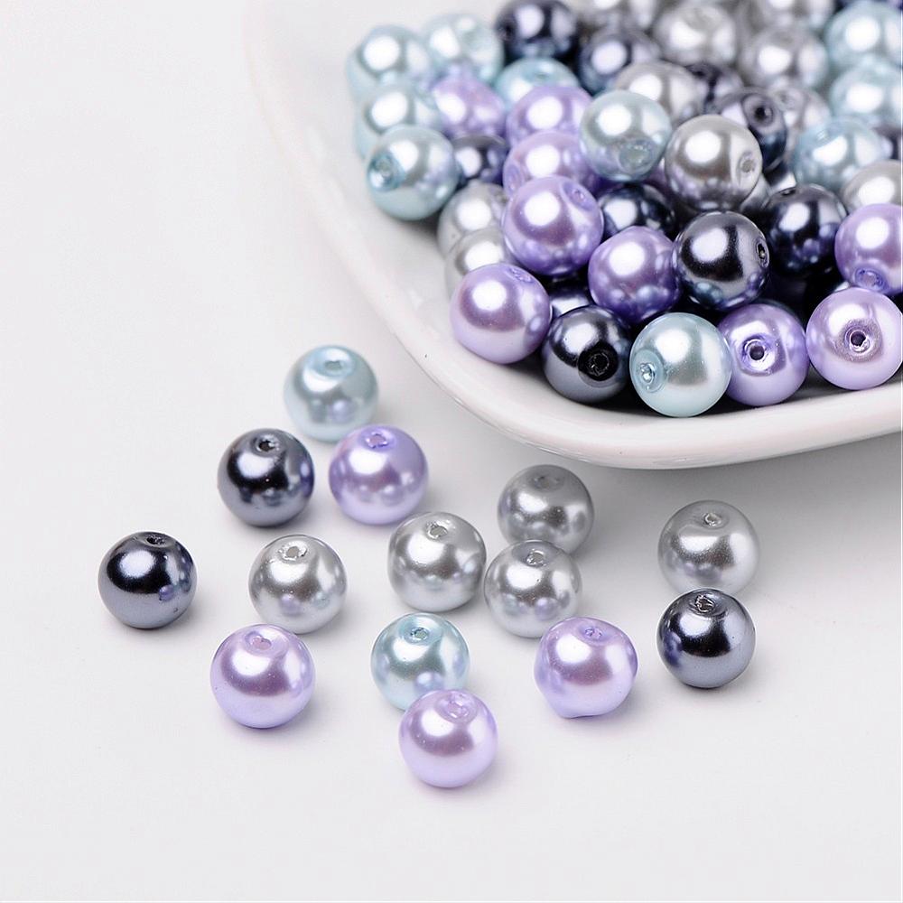 Glass Pearl Beads 8mm (1.0mm Hole) Silver Grey Mix - Pack of 100