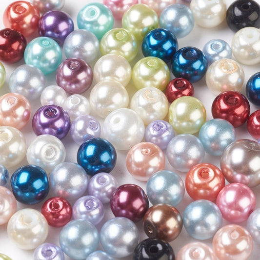 Glass Pearl Beads Mixed Colour, Mixed Size - Pack of 200