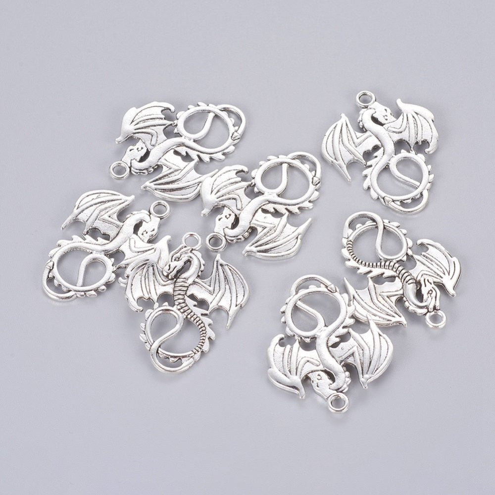 Dragon Charms Antique Silver 34.5x27x2mm - Pack of 20