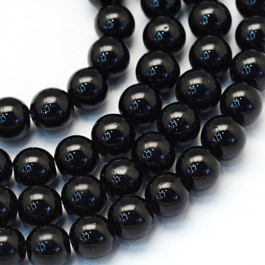 Glass Pearl Beads 6mm (1.0mm Hole) Black - One Strand of Approx 145 Beads
