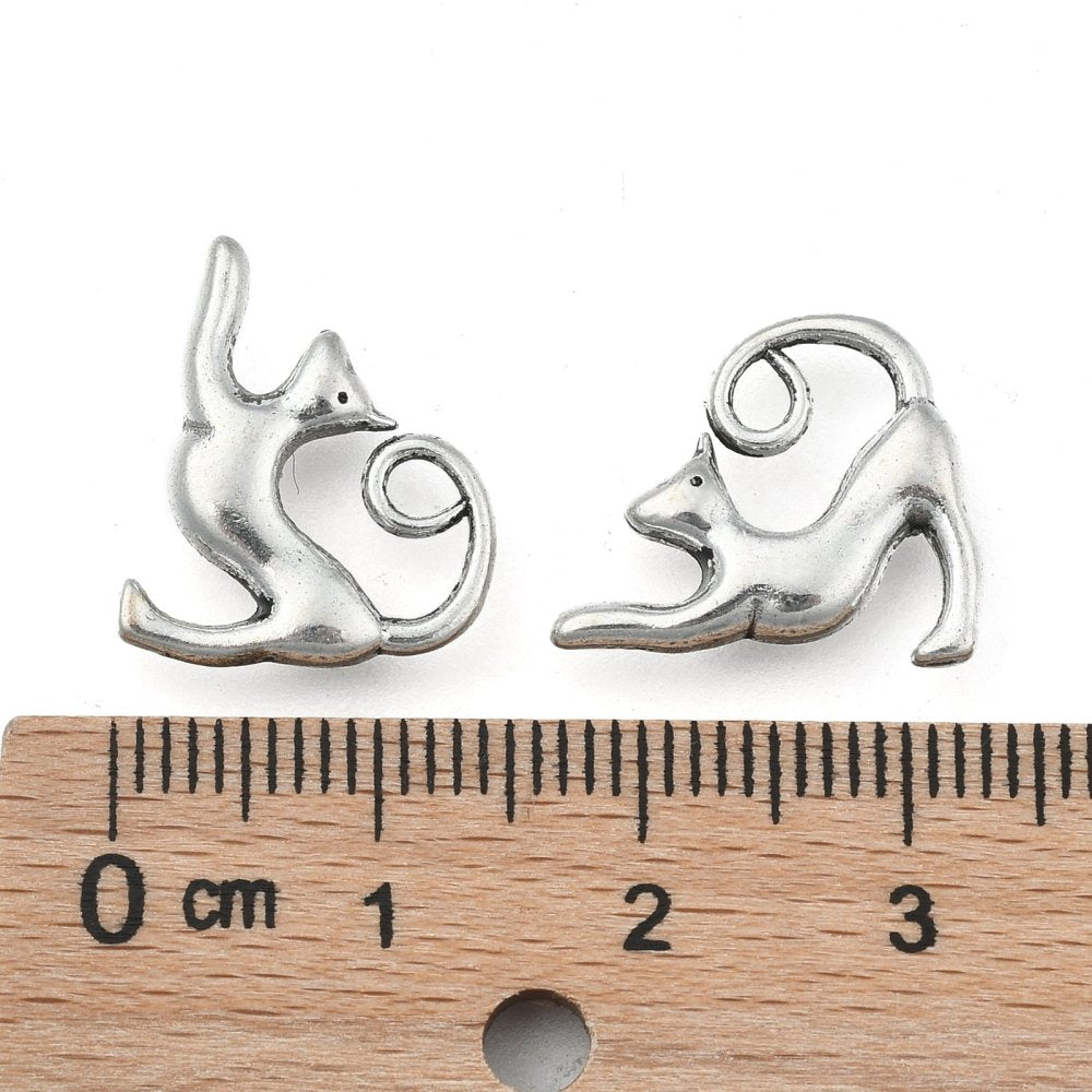 Stretching Cat Charms Antique Silver 14x17x3.5 - Pack of 20