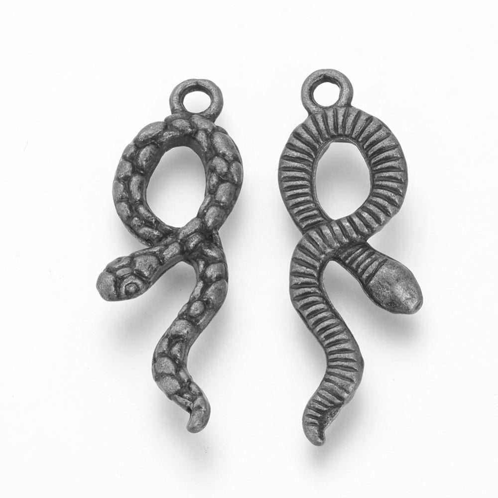 Dark Silver Snake Charms 34.5x12x3.5mm Nickel Free - Pack of 20