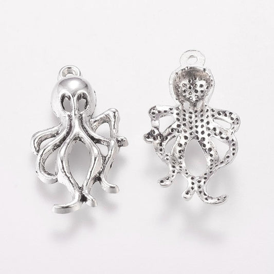 Octopus Charms Antique Silver 30.5x17x4.5 Nickel Free - Pack of 10