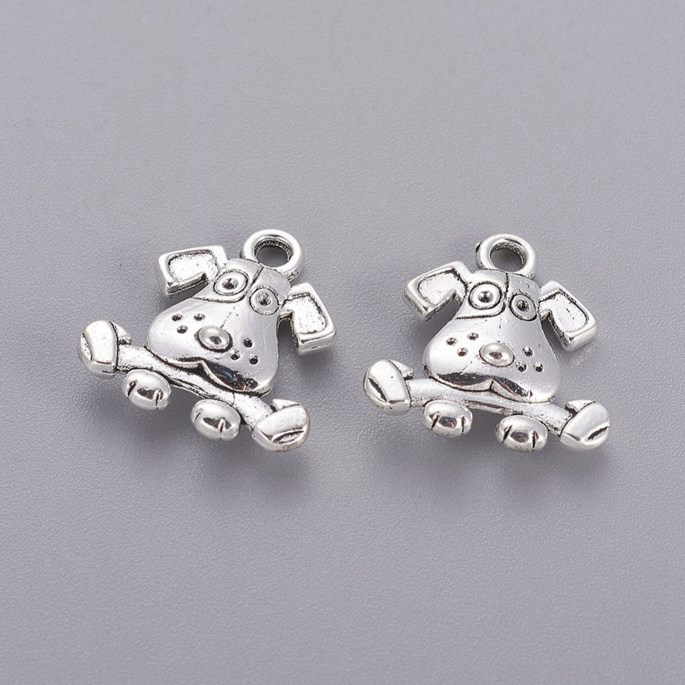 Puppy Face Charms Antique Silver 16x15x3.5mm - Pack of 20